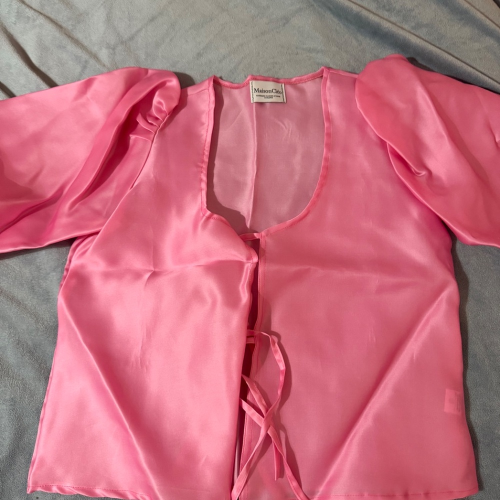 Maison Cleo Agnes Pink Organza Silk Blouse - image 2